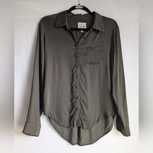 Satin Button Down Shirt Relaxed Fit Size Small